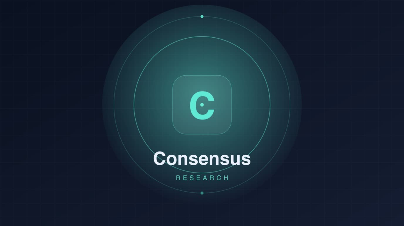 Cover: a dark, neon-style tile for Consensus, with the letter C and the research category.