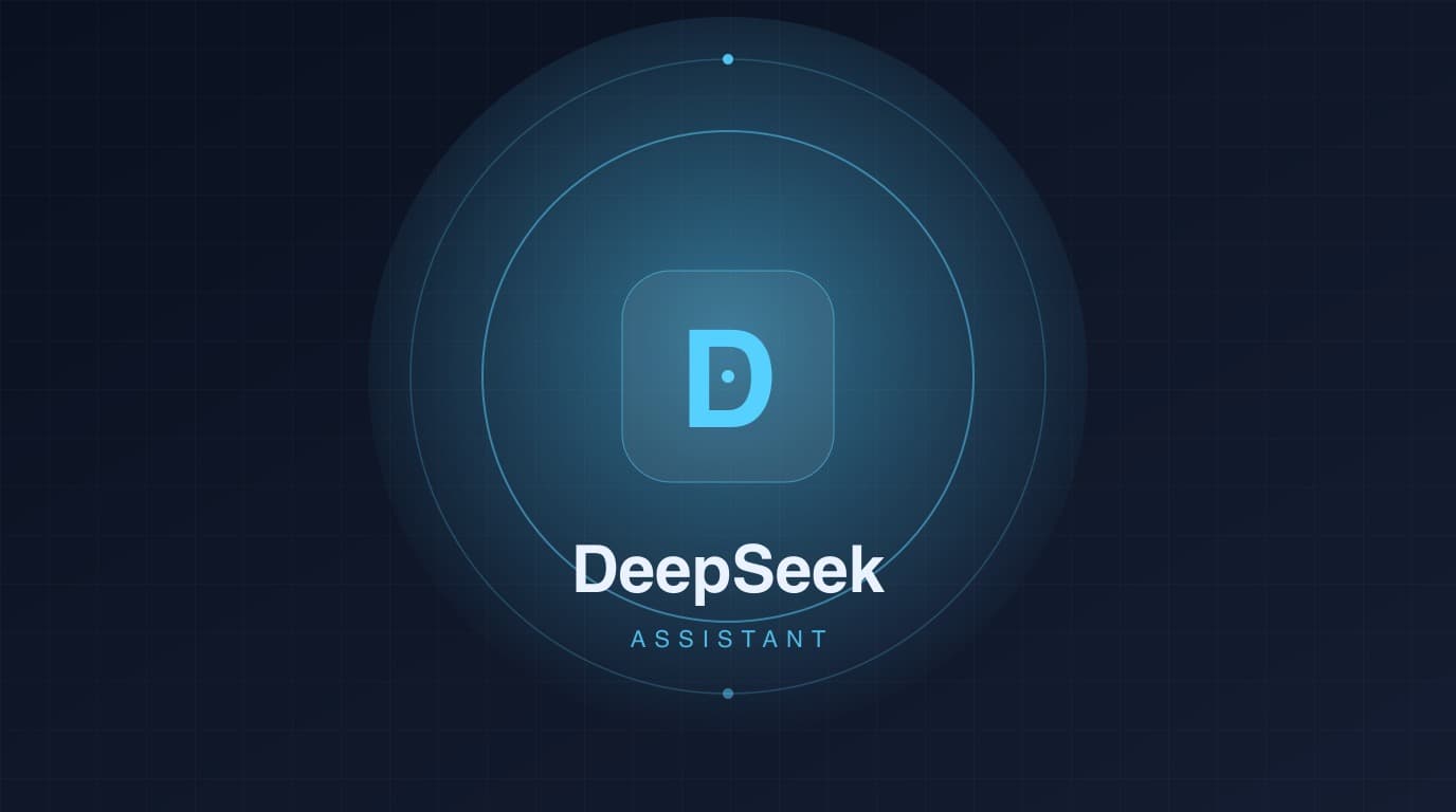 Cover: a dark, neon-style tile for DeepSeek, with the letter D and the assistant category.