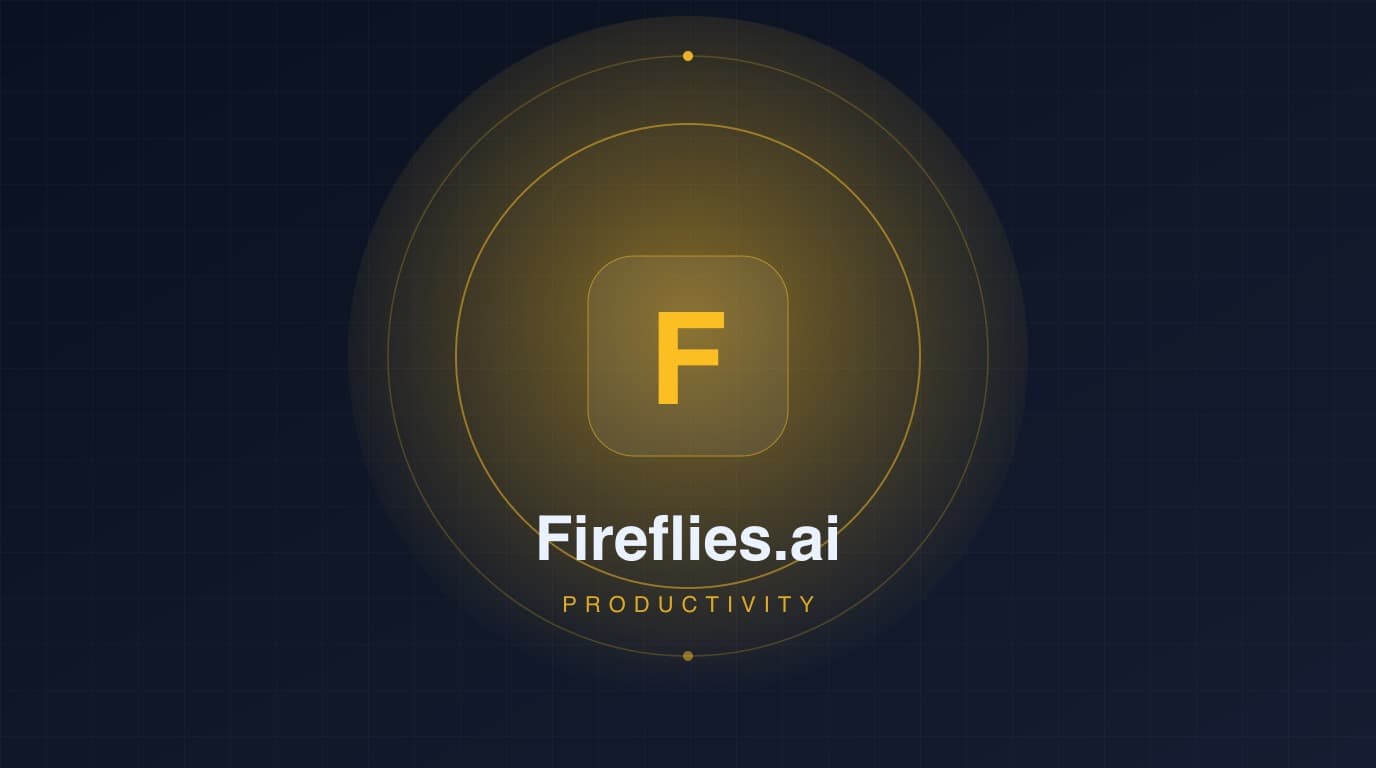 Cover: a dark, neon-style tile for Fireflies.ai, with the letter F and the productivity category.